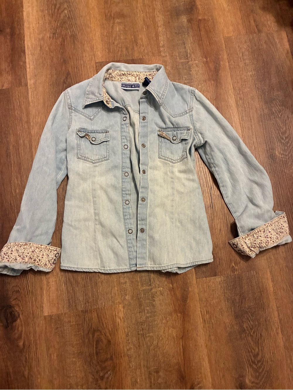 Vintage Y2K Limited Too Light Blue Denim Button up with Floral Trim